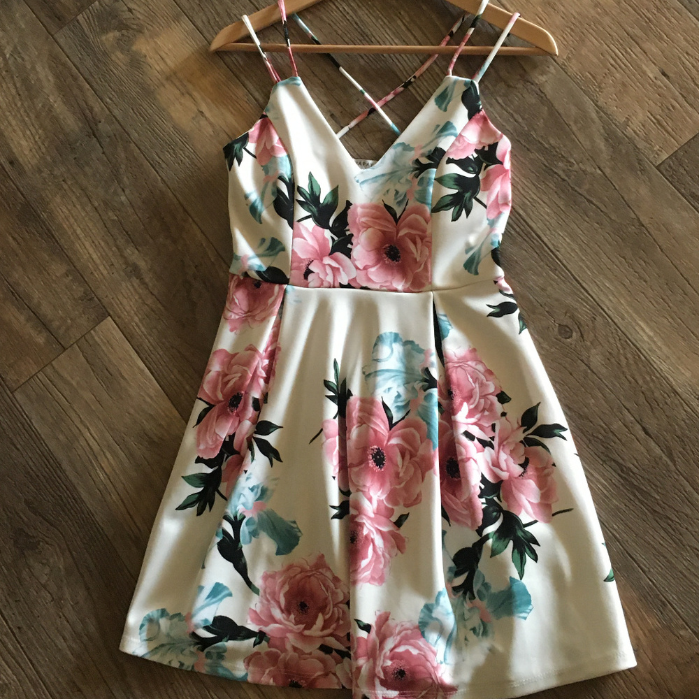 Pink Rose Flower A Line Dress